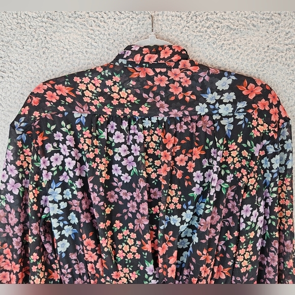 A.E. Studio Womens Floral Chiffon Full Button Front Mini Dress Sz M Black Purple - Picture 13 of 16